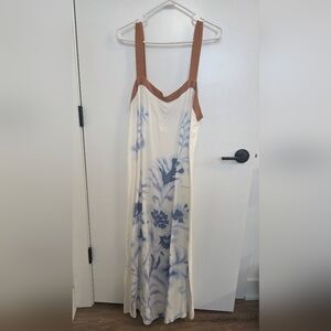 LOFT Strappy OFF-White and Blue Floral Maxi Dress